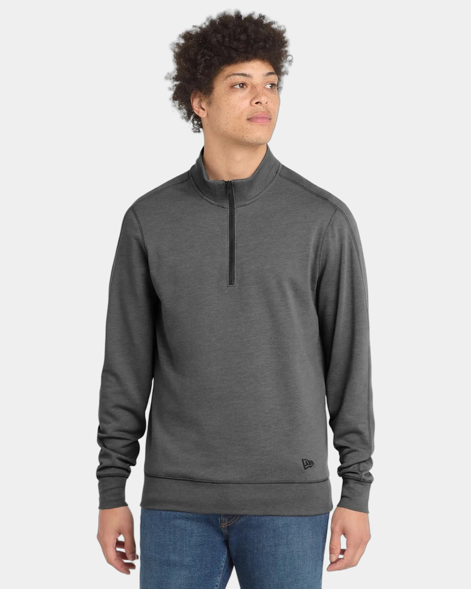 Custom tri-blend fleece New Era quarter-zip pullover - Black Heather