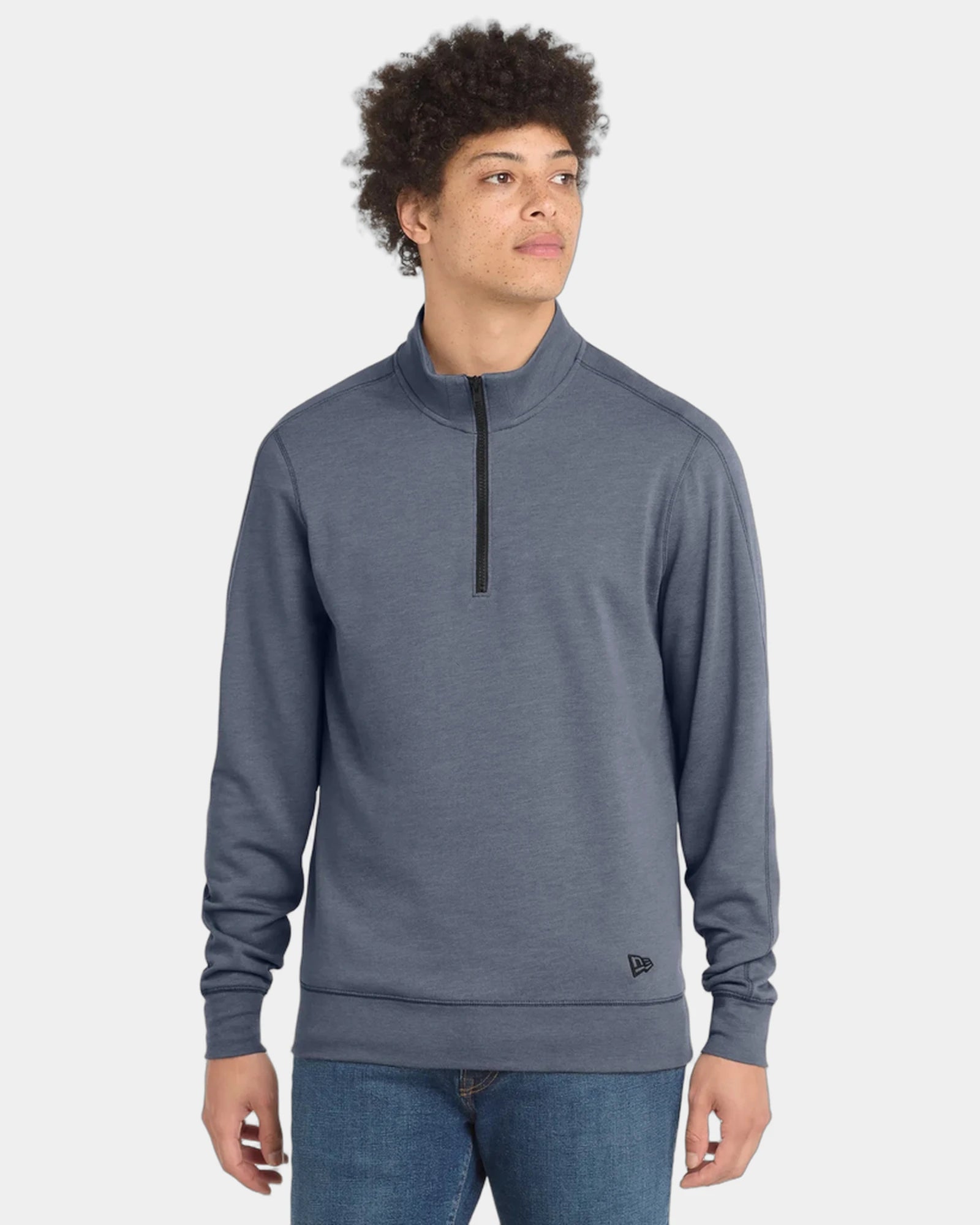 Custom tri-blend fleece New Era quarter-zip pullover - True Navy Heather