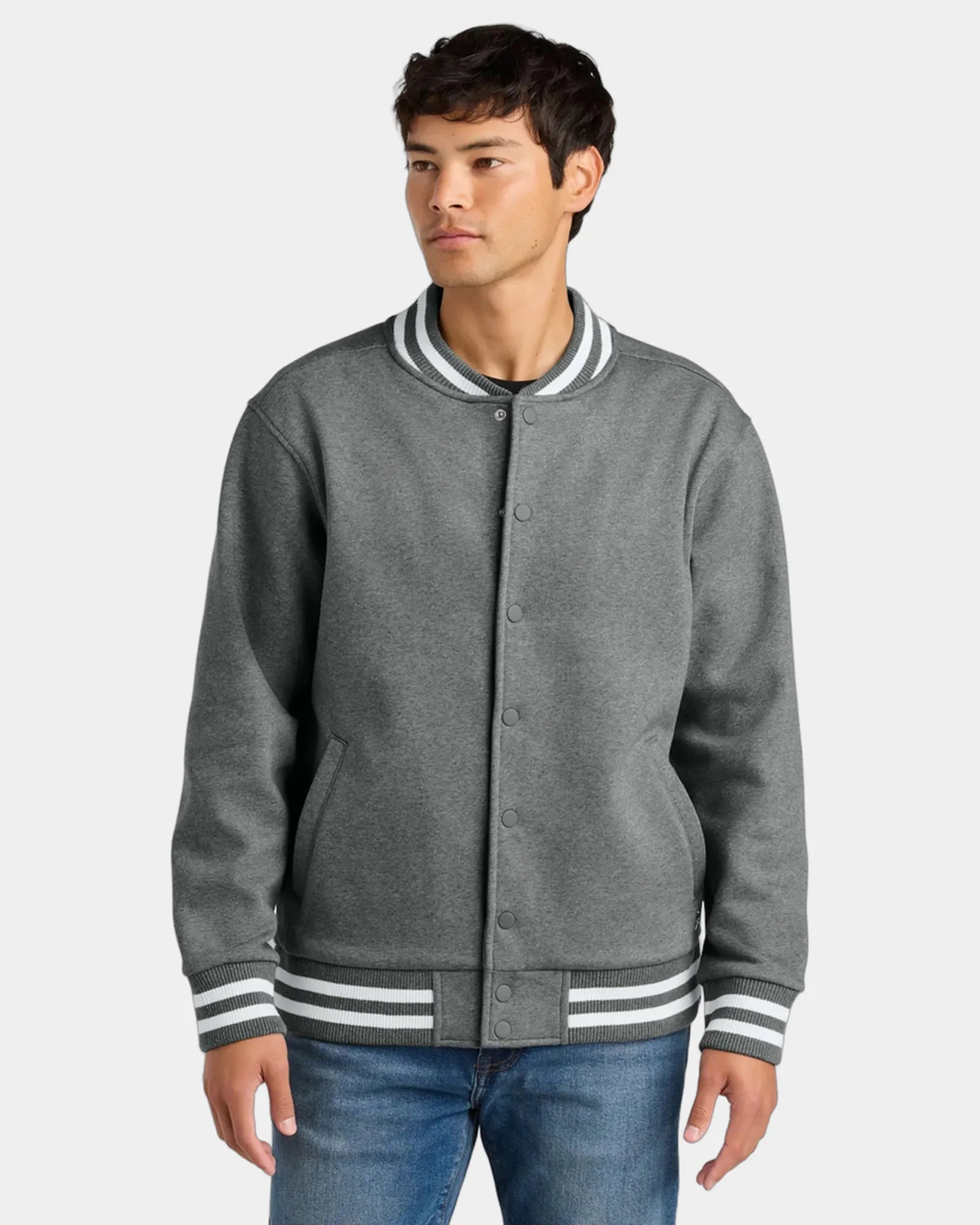 Custom heavyweight fleece New Era varsity jacket - Grey Frost