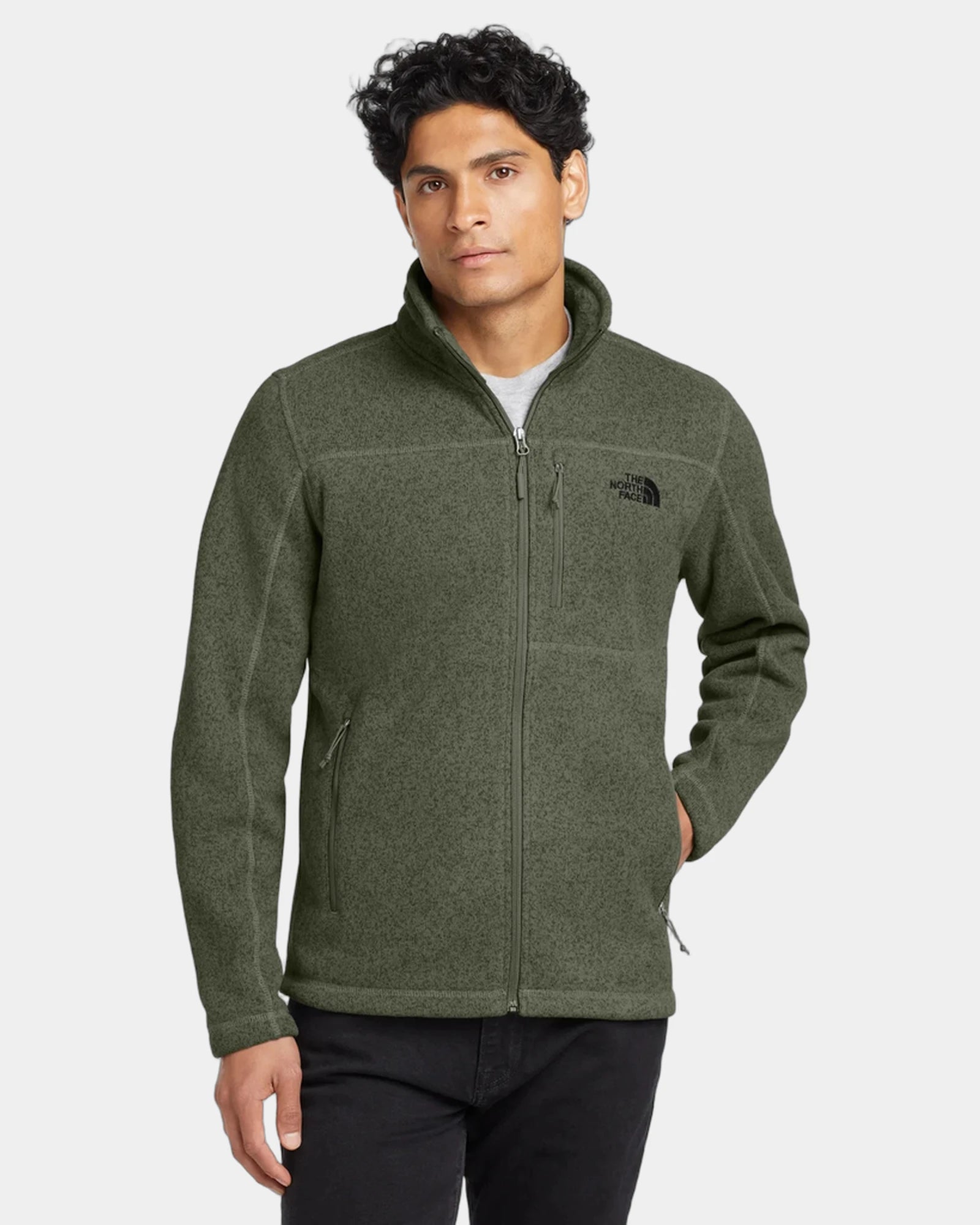 Custom recycled polyester The North Face fleece jacket - New Taupe Green Heather