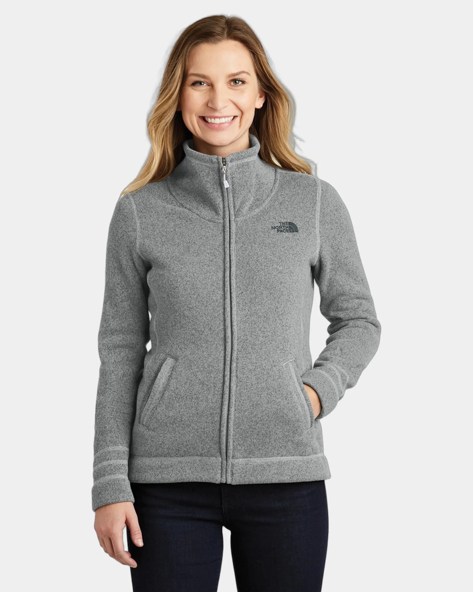 Custom recycled polyester The North Face fleece jacket - Tnf Medium Grey Heather