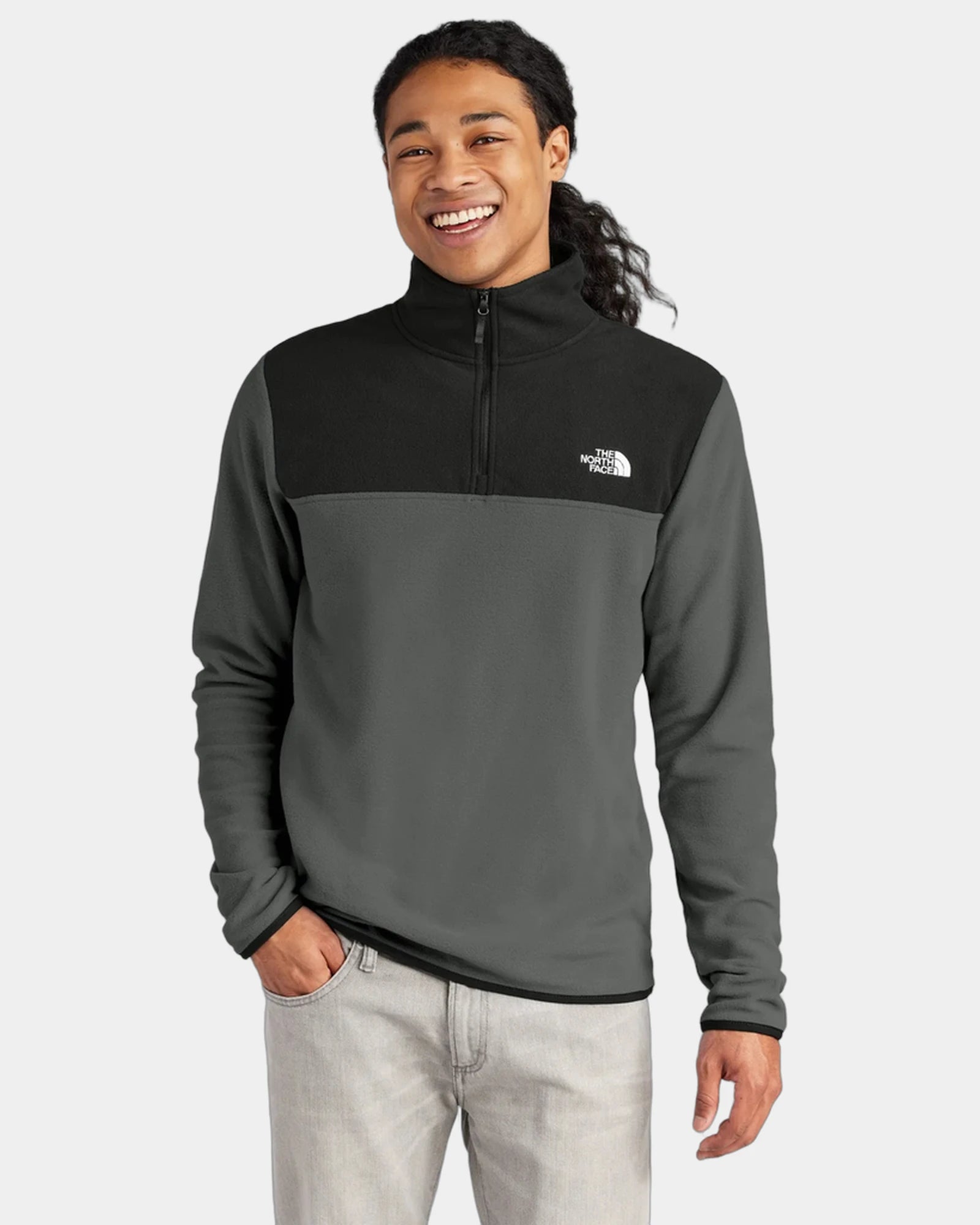 Custom recycled fleece The North Face Glacier 1/4-Zip - Asphalt Grey/ Tnf Black