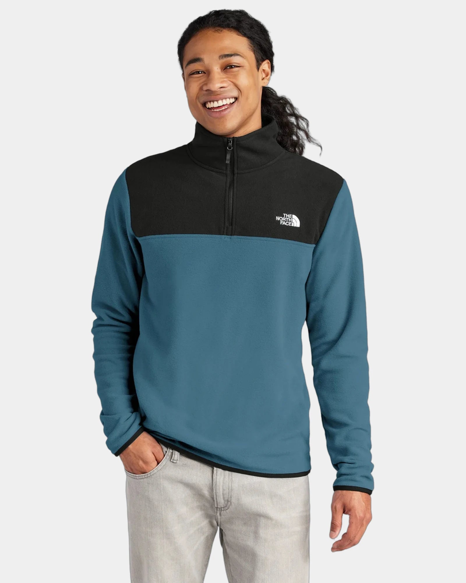 Custom recycled fleece The North Face Glacier 1/4-Zip - Shady Blue/ Tnf Black