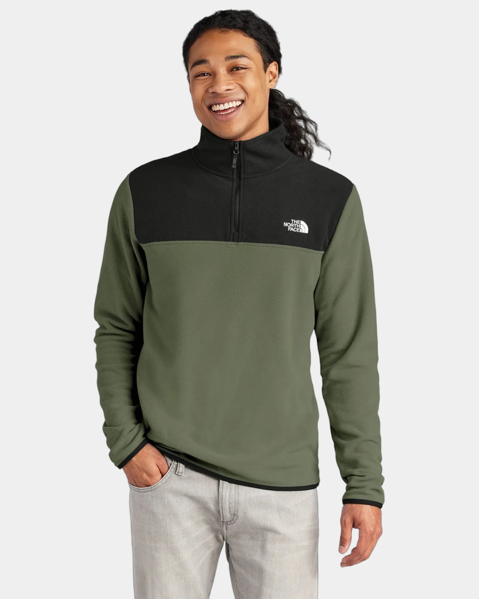 Custom recycled fleece The North Face Glacier 1/4-Zip - New Taupe Green/ Tnf Black