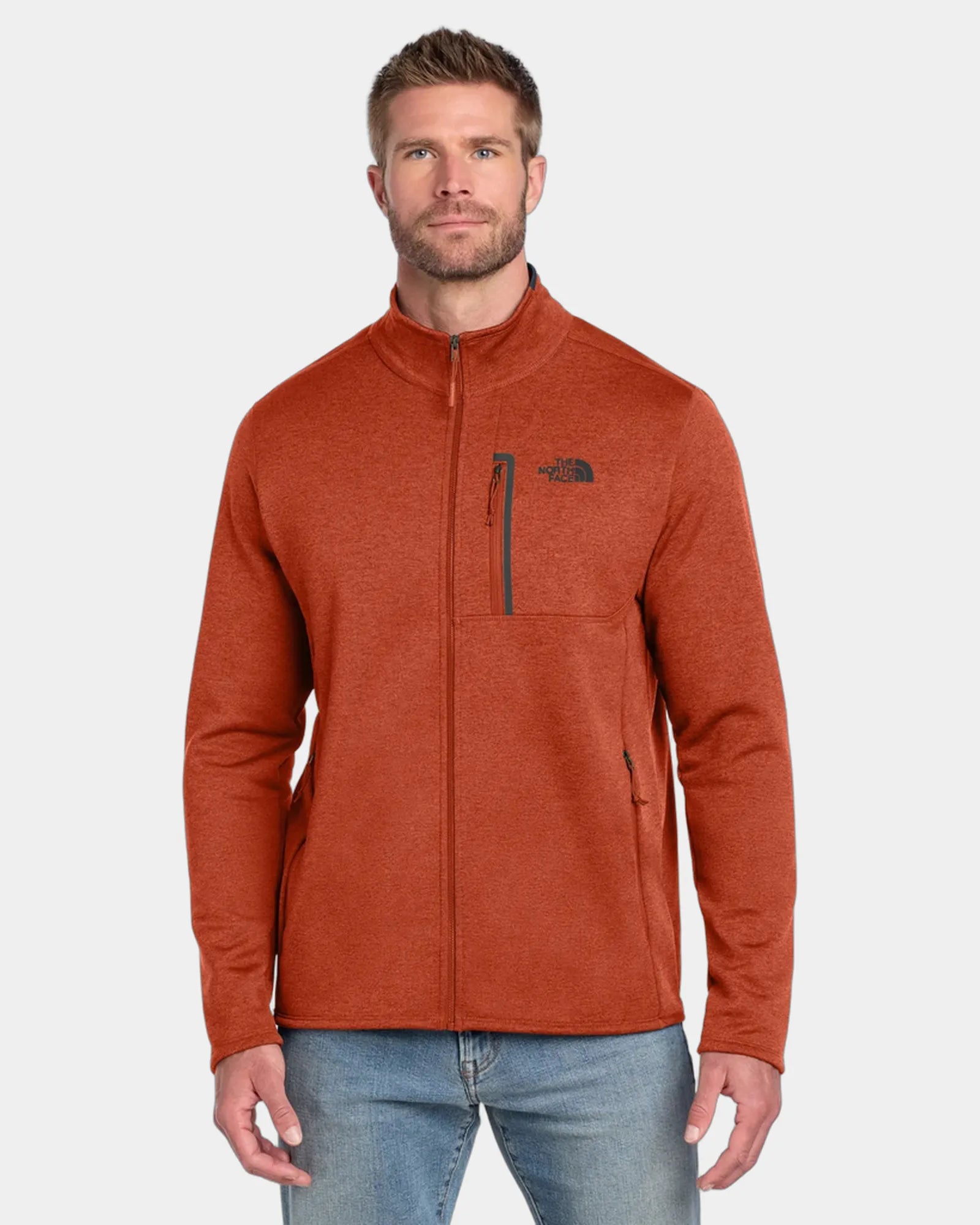 Custom recycled fleece jacket The North Face Skyline - Zion Orange Heather/ Urban Navy