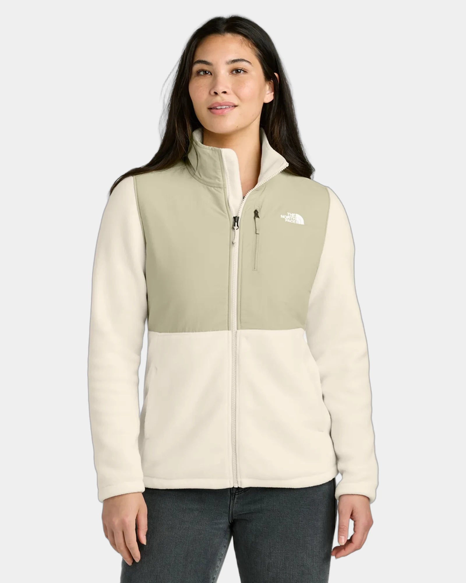 Custom women's recycled fleece jacket The North Face - Gardenia White/ Gravel