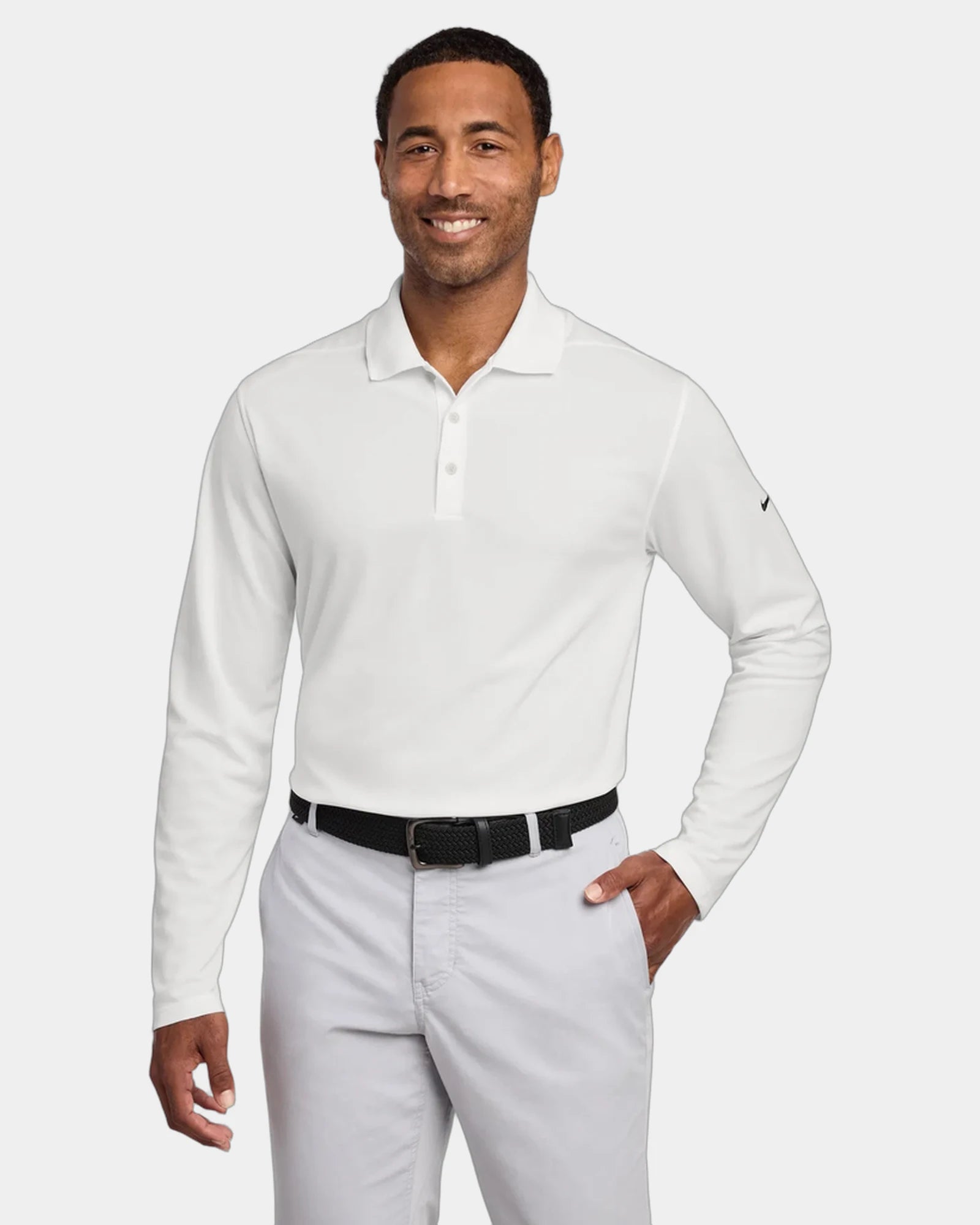 Custom Dri-FIT Micro Pique 2.0 Long Sleeve Polo - White