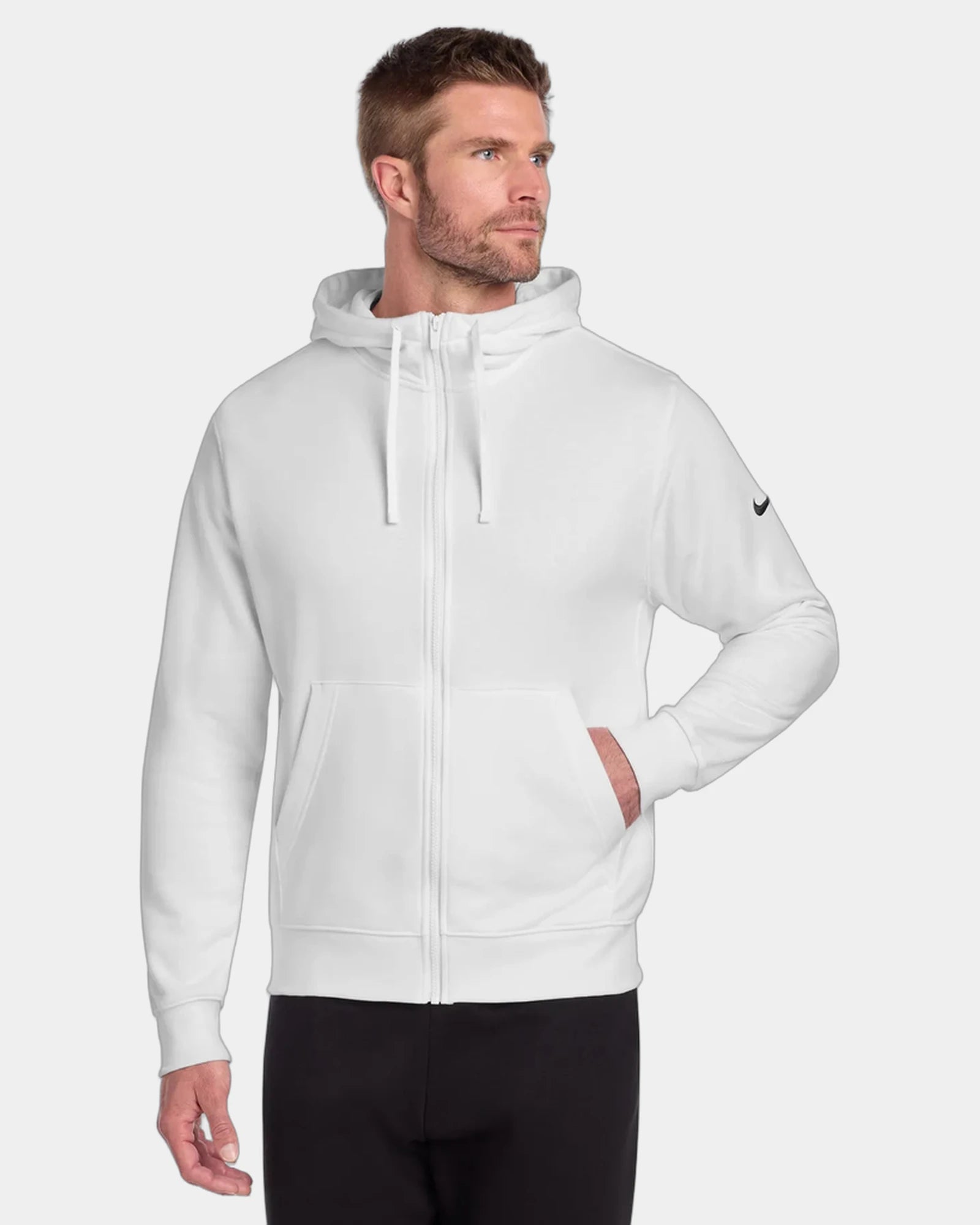 Custom fleece full-zip hoodie Nike Club Swoosh - White