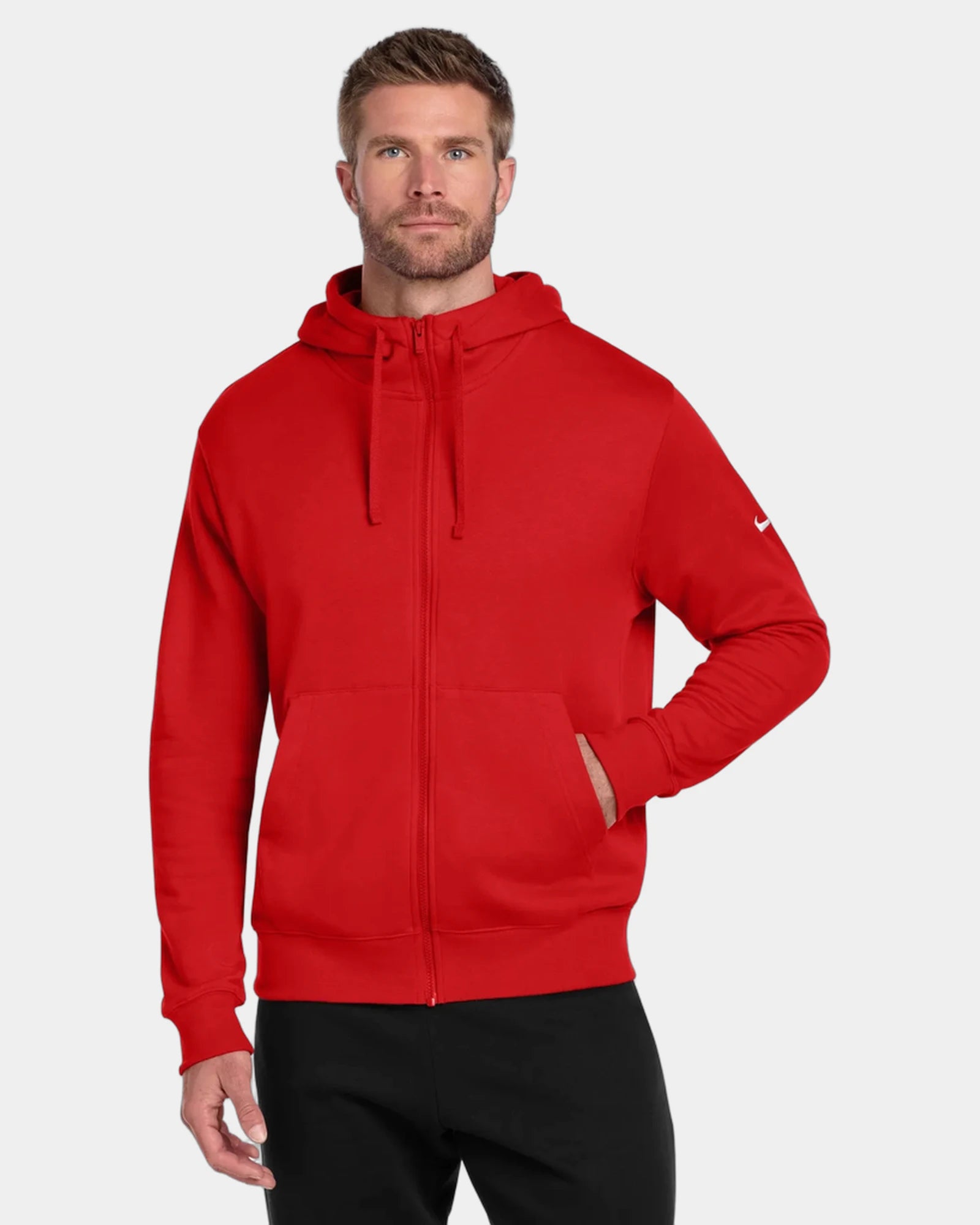 Custom fleece full-zip hoodie Nike Club Swoosh - University Red