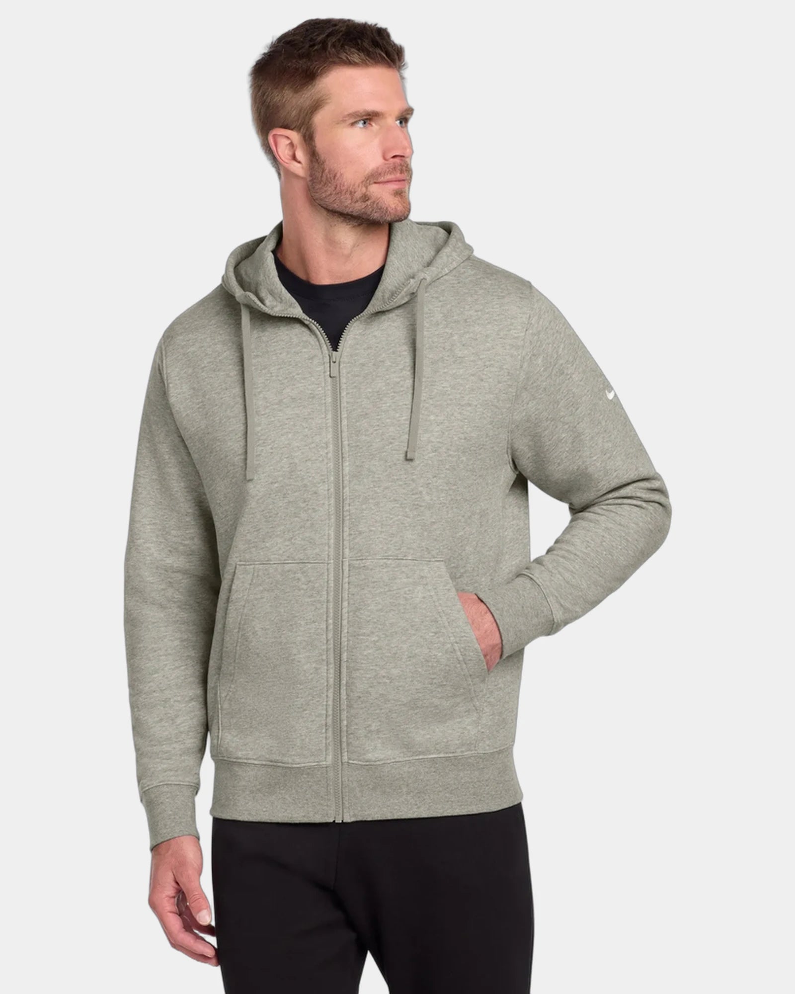 Custom fleece full-zip hoodie Nike Club Swoosh - Dark Grey Heather