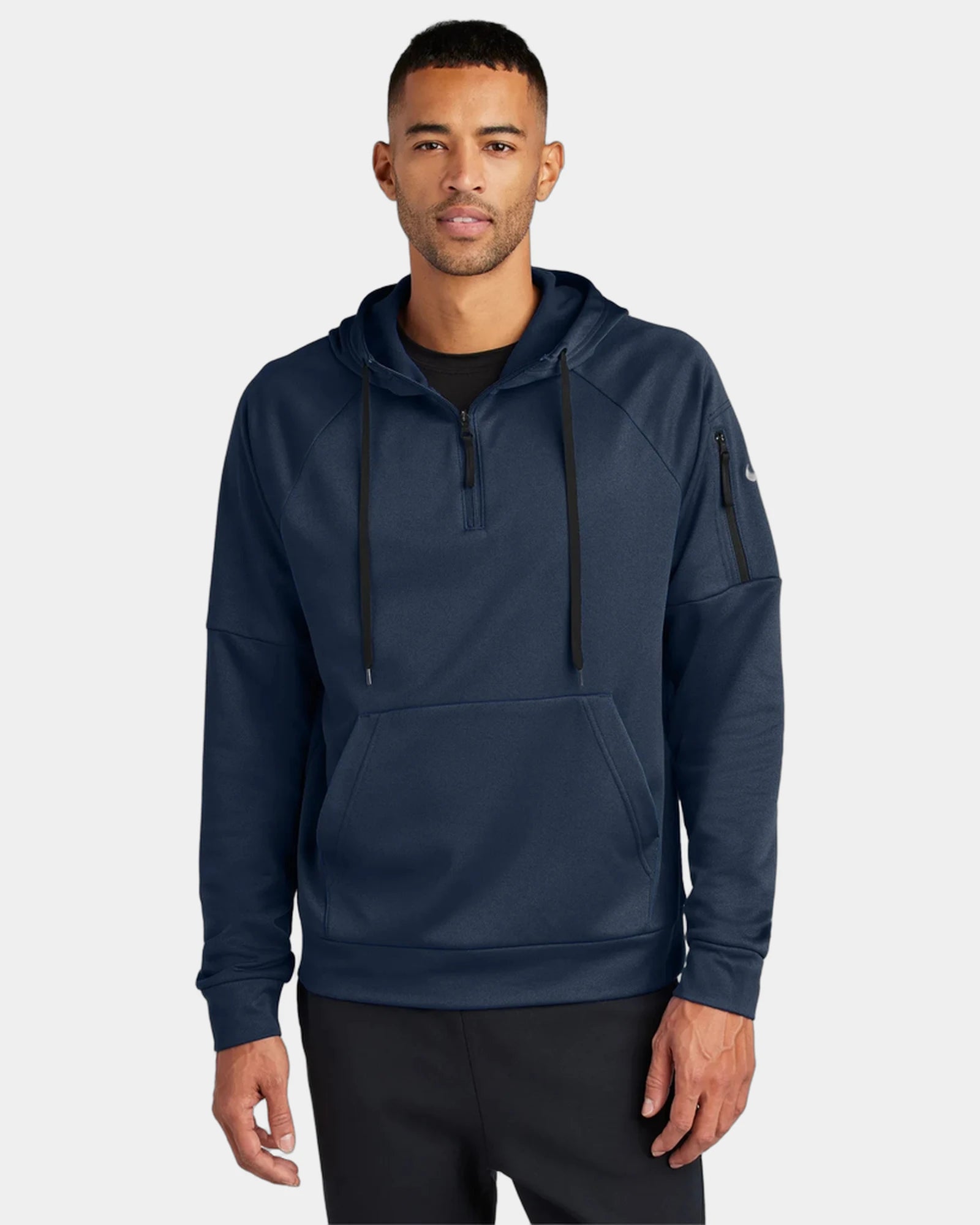 Branded recycled fleece Nike Therma-FIT 1/4-zip hoodie - Navy