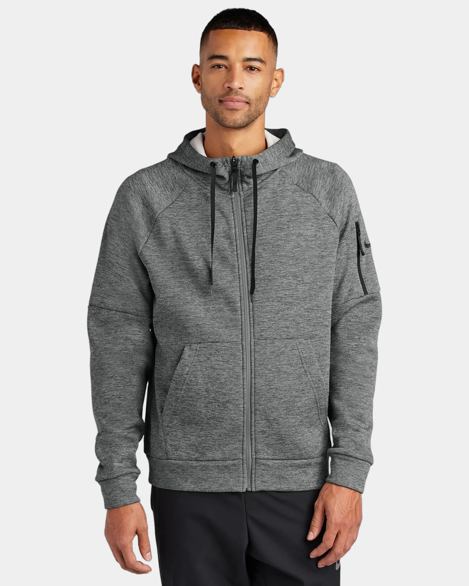 Custom Nike Therma-FIT Pocket Full-Zip Fleece Hoodie - Charcoal Heather