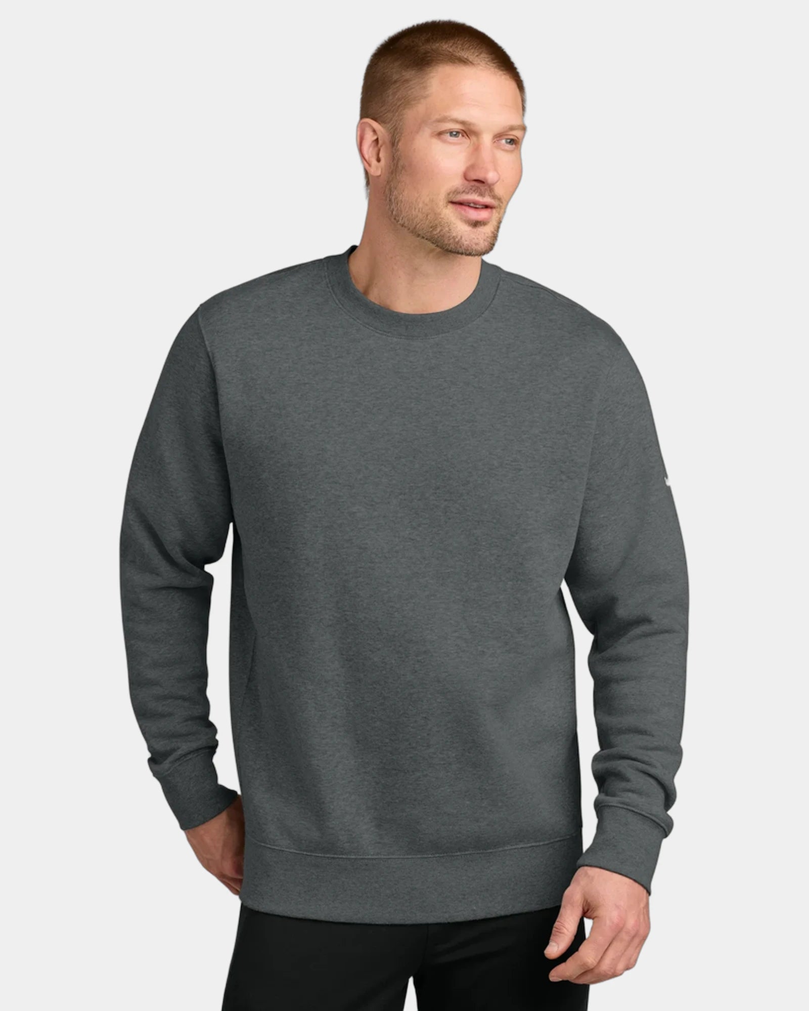 Custom fleece crew Nike Club Fleece Sleeve Swoosh - Charcoal Heather