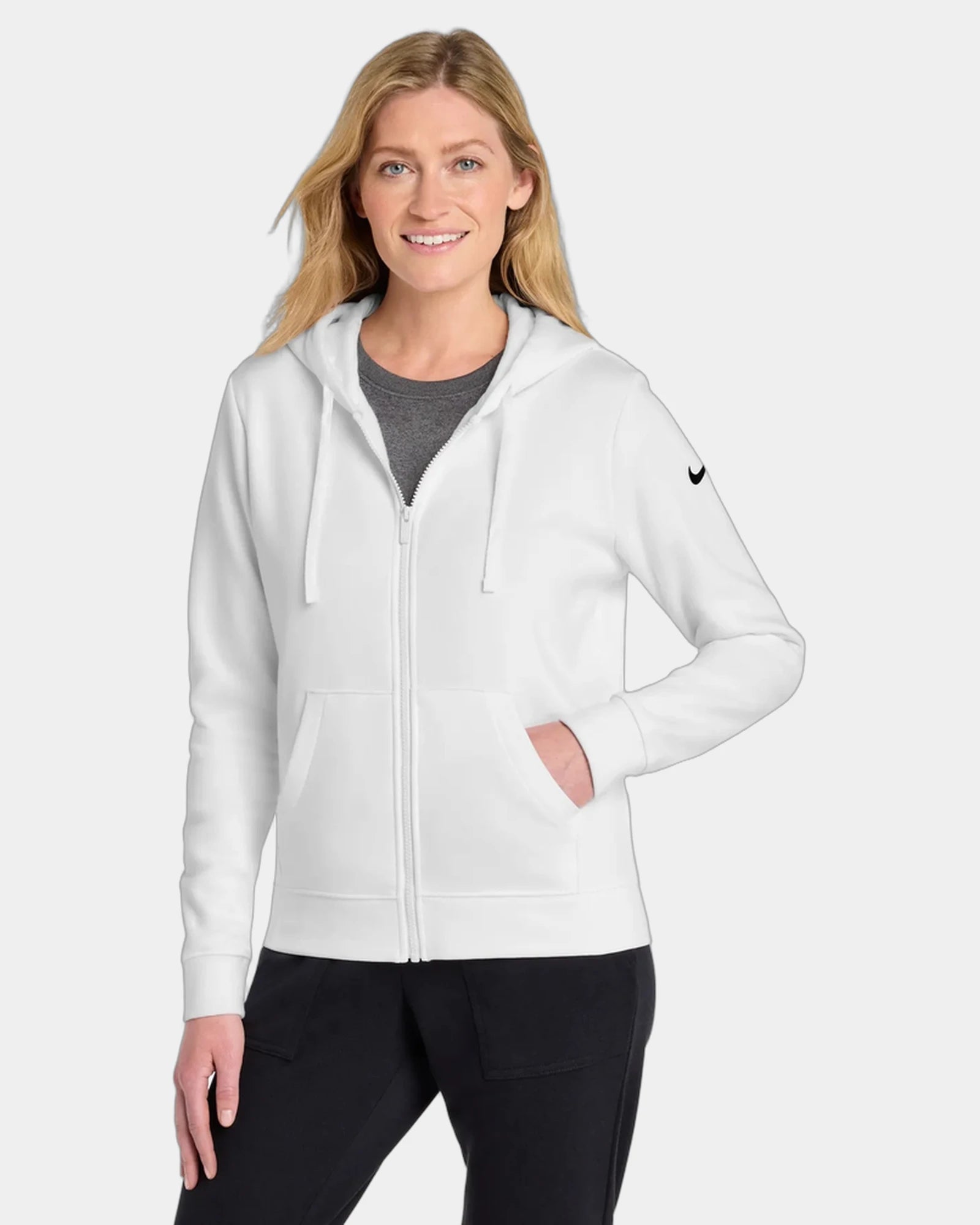 Custom full-zip hoodie Nike Club Fleece Swoosh - White