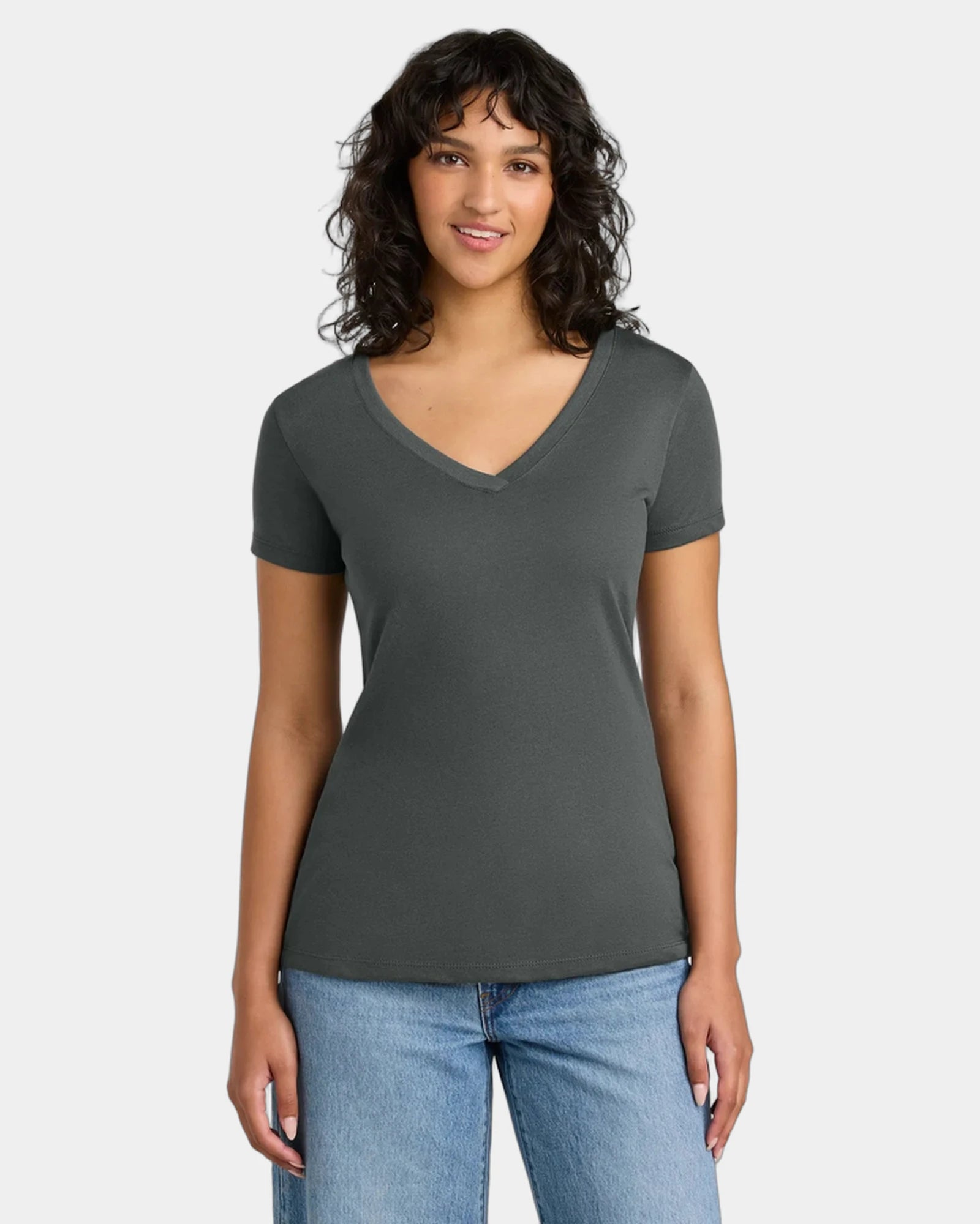 Custom fitted women's V-neck tee ring spun cotton blend - Dark Gray