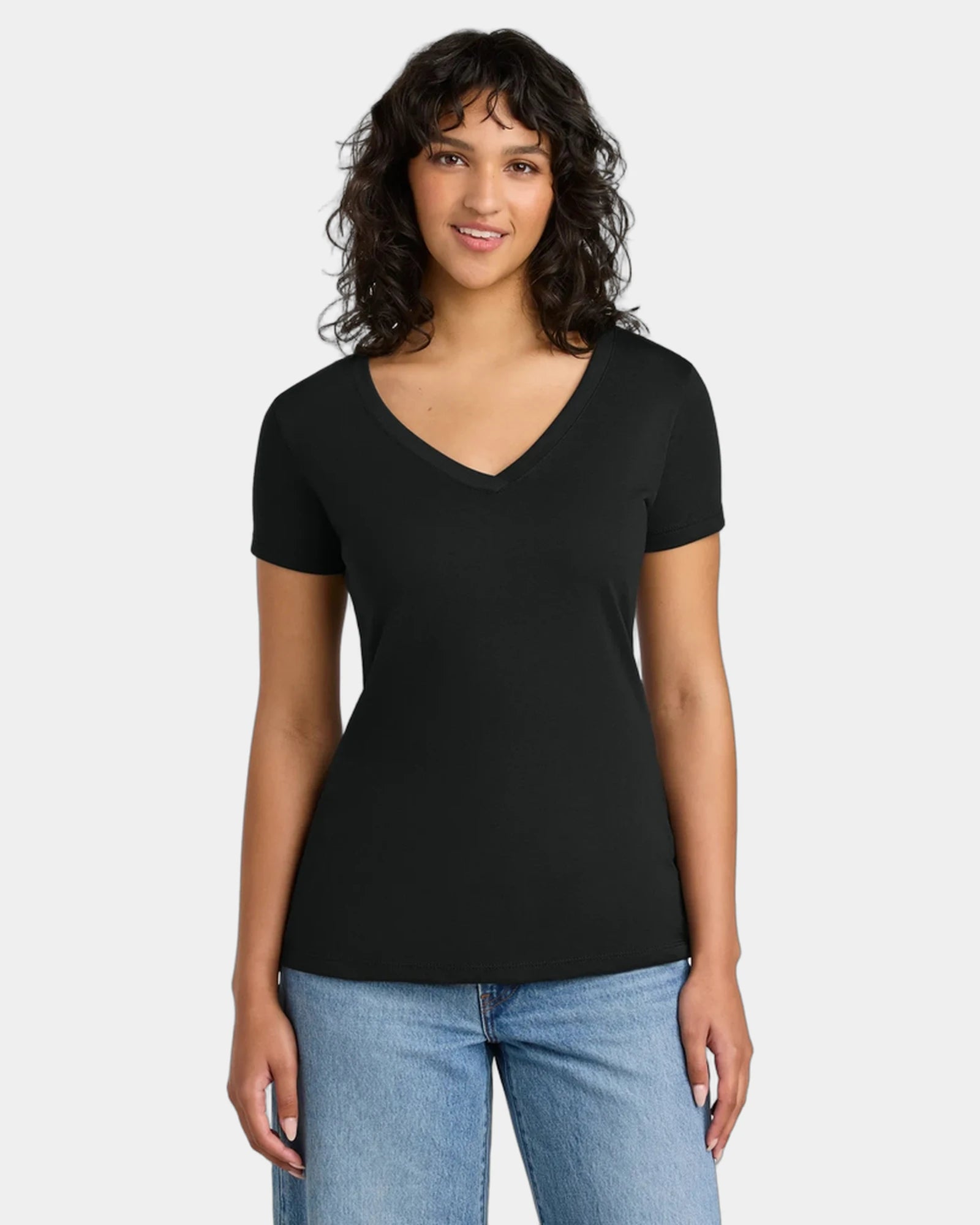 Custom fitted women's V-neck tee ring spun cotton blend - Black