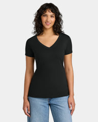 Custom fitted women's V-neck tee ring spun cotton blend - Black