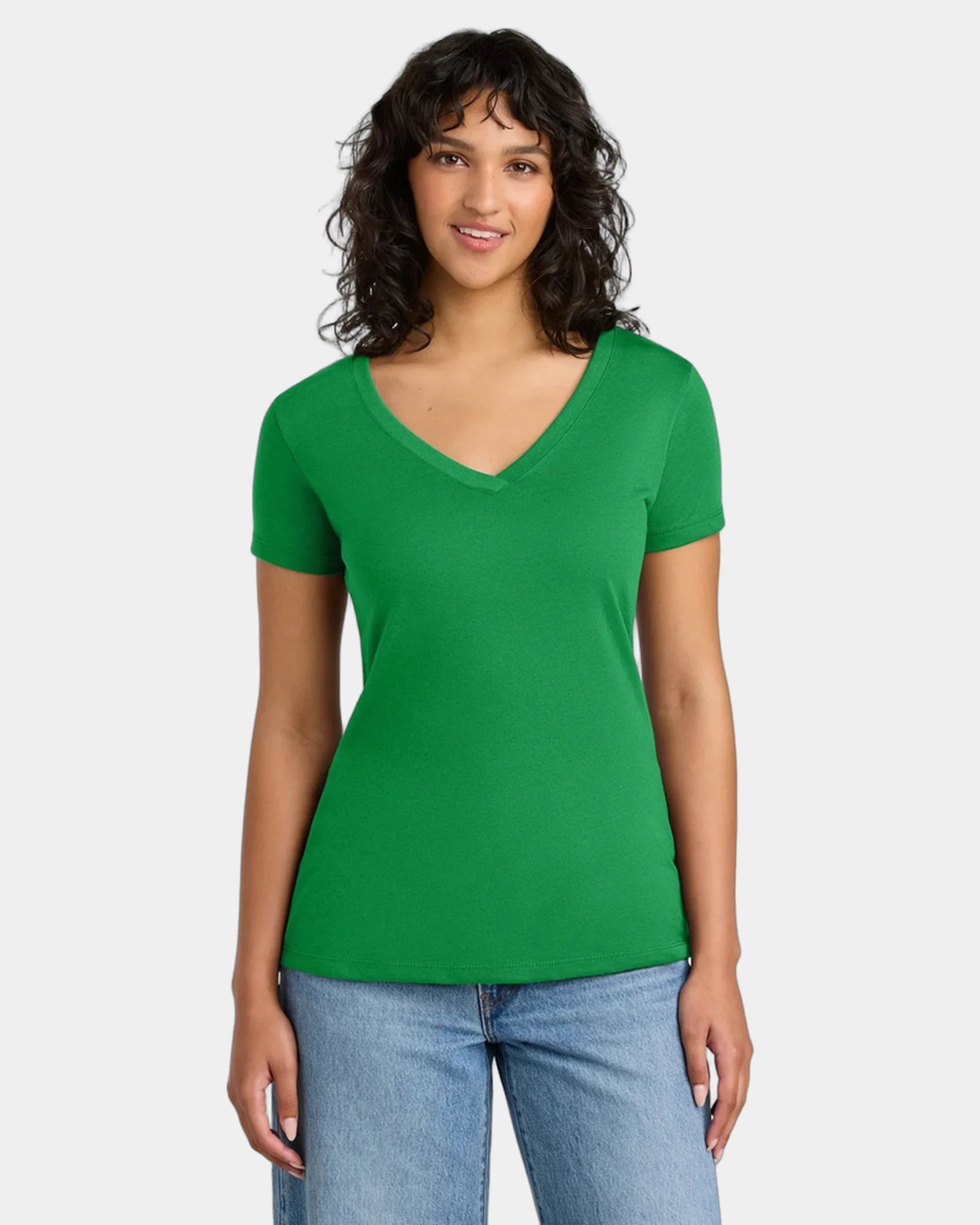 Custom fitted women's V-neck tee ring spun cotton blend - Kelly Green
