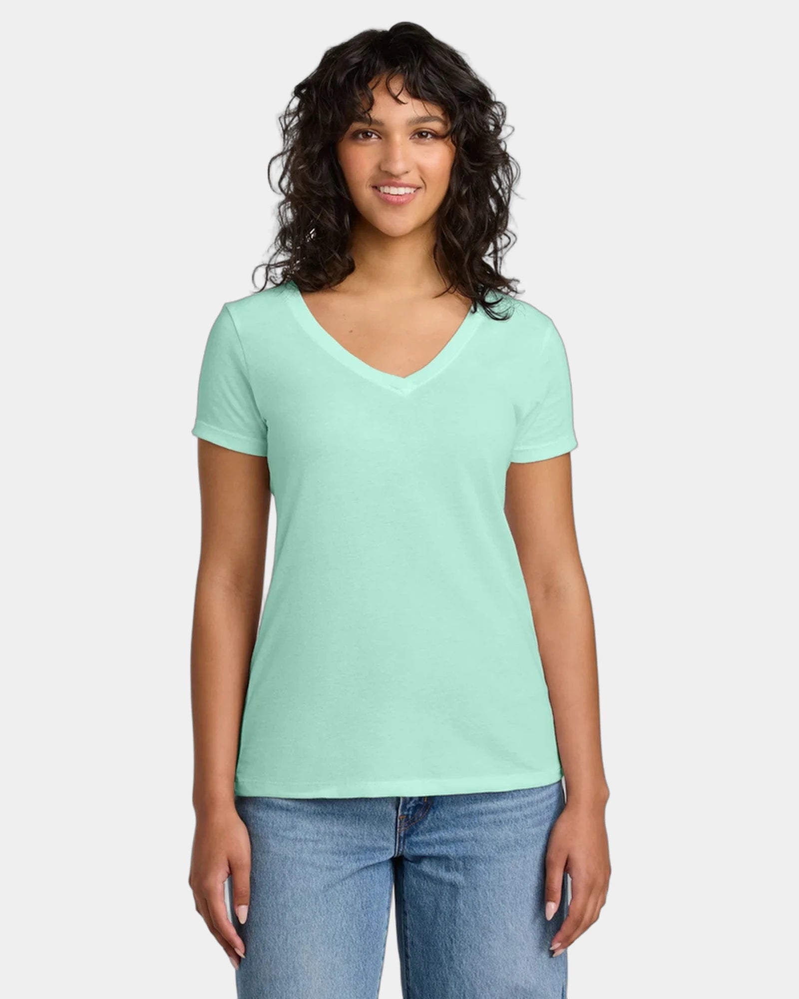Custom fitted women's V-neck tee ring spun cotton blend - Mint