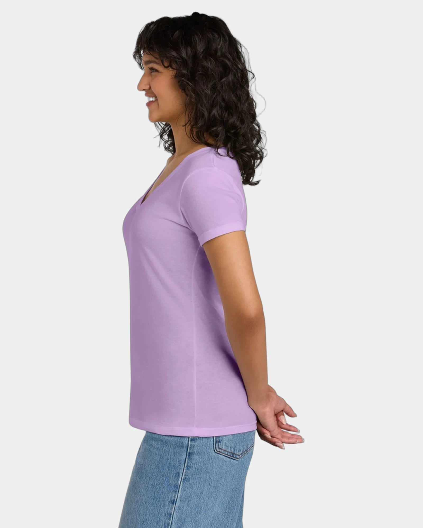 Custom fitted women's V-neck tee ring spun cotton blend - Lilac