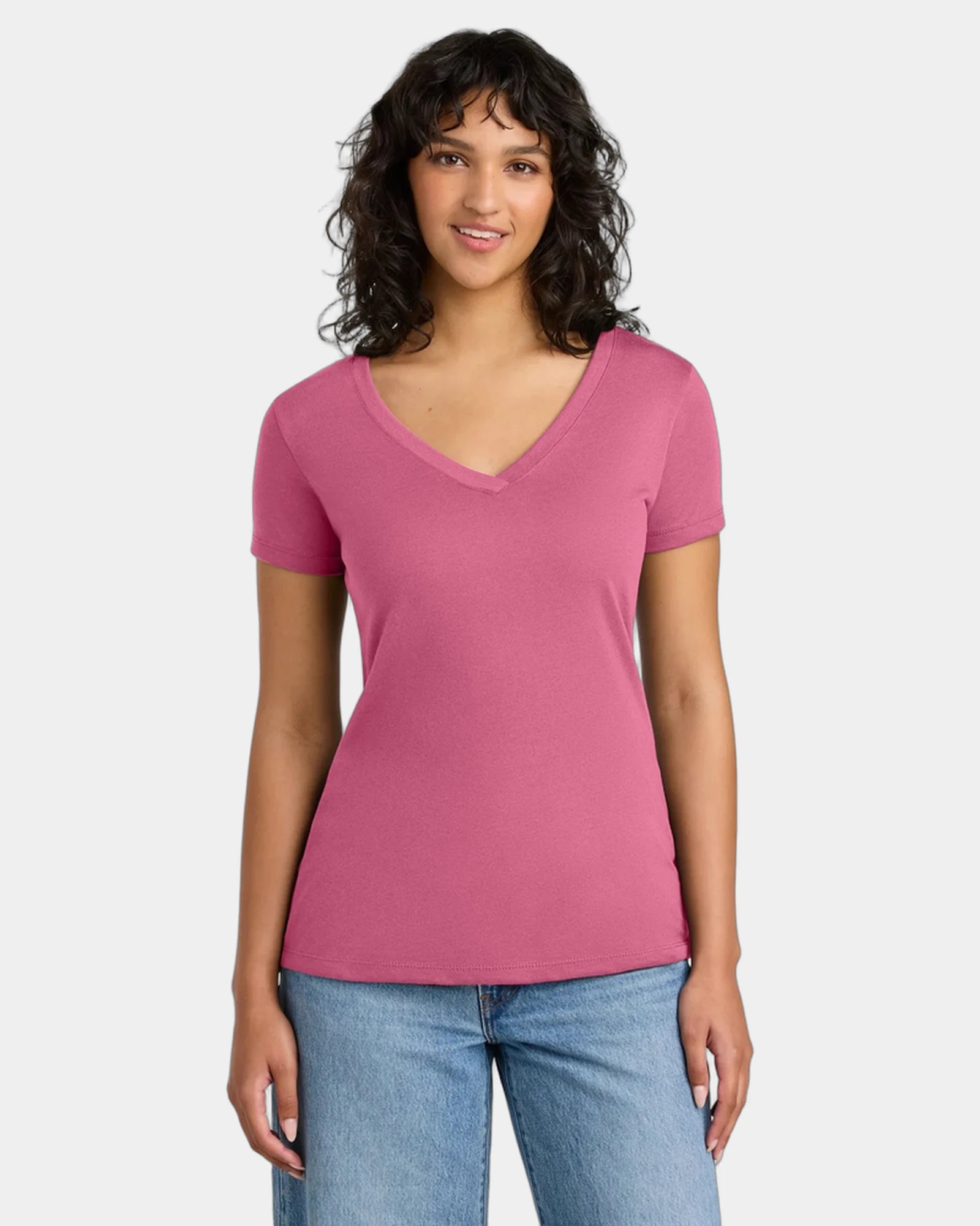 Custom fitted women's V-neck tee ring spun cotton blend - Hot Pink
