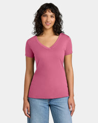 Custom fitted women's V-neck tee ring spun cotton blend - Hot Pink