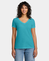 Custom fitted women's V-neck tee ring spun cotton blend - Tahiti Blue