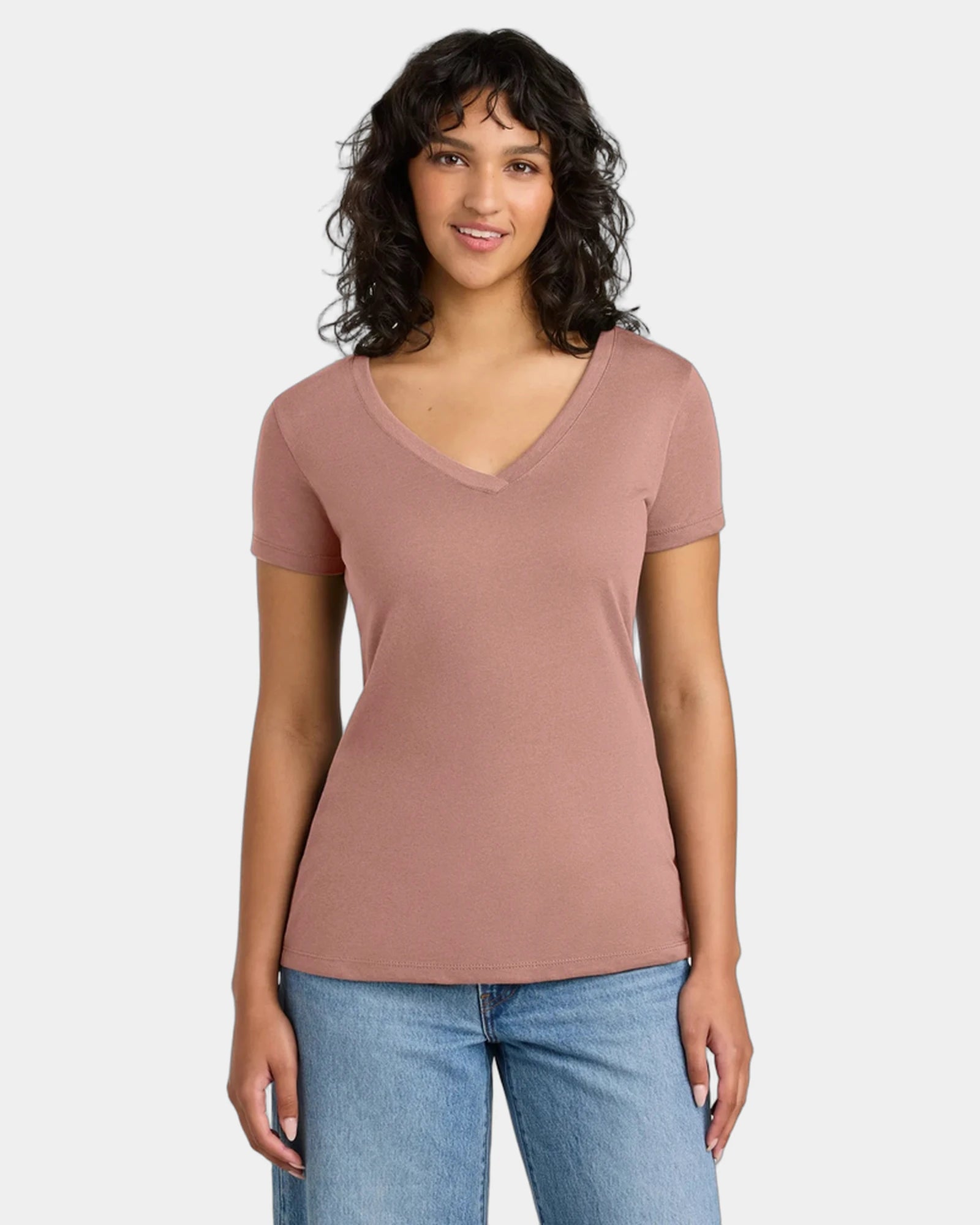 Custom fitted women's V-neck tee ring spun cotton blend - Desert Pink