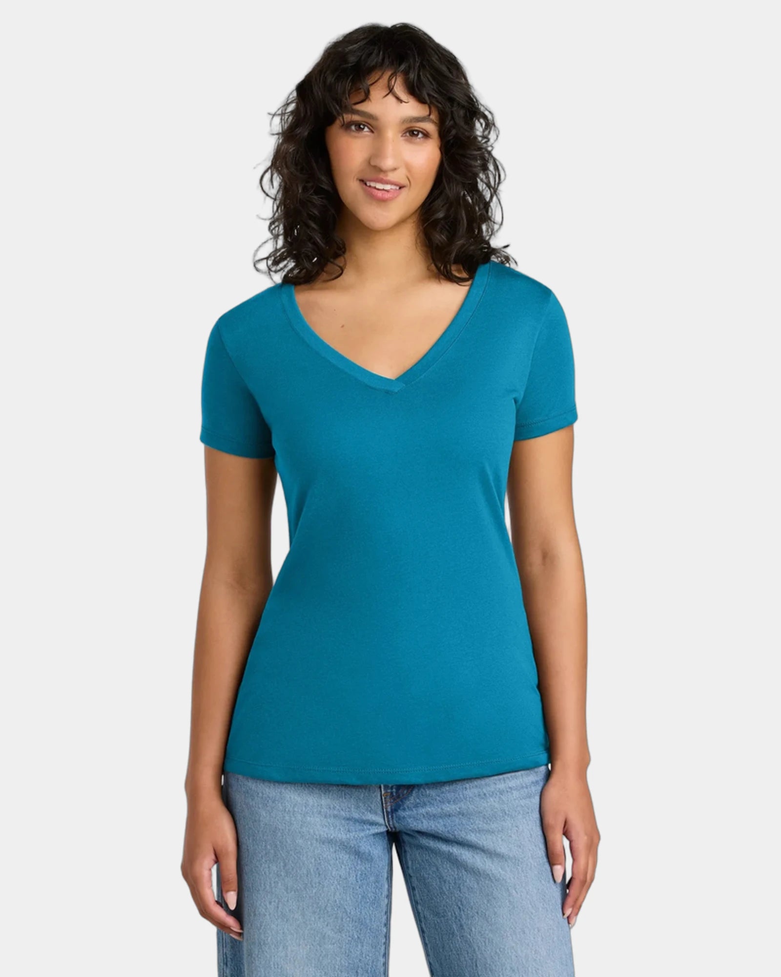 Custom fitted women's V-neck tee ring spun cotton blend - Turquoise