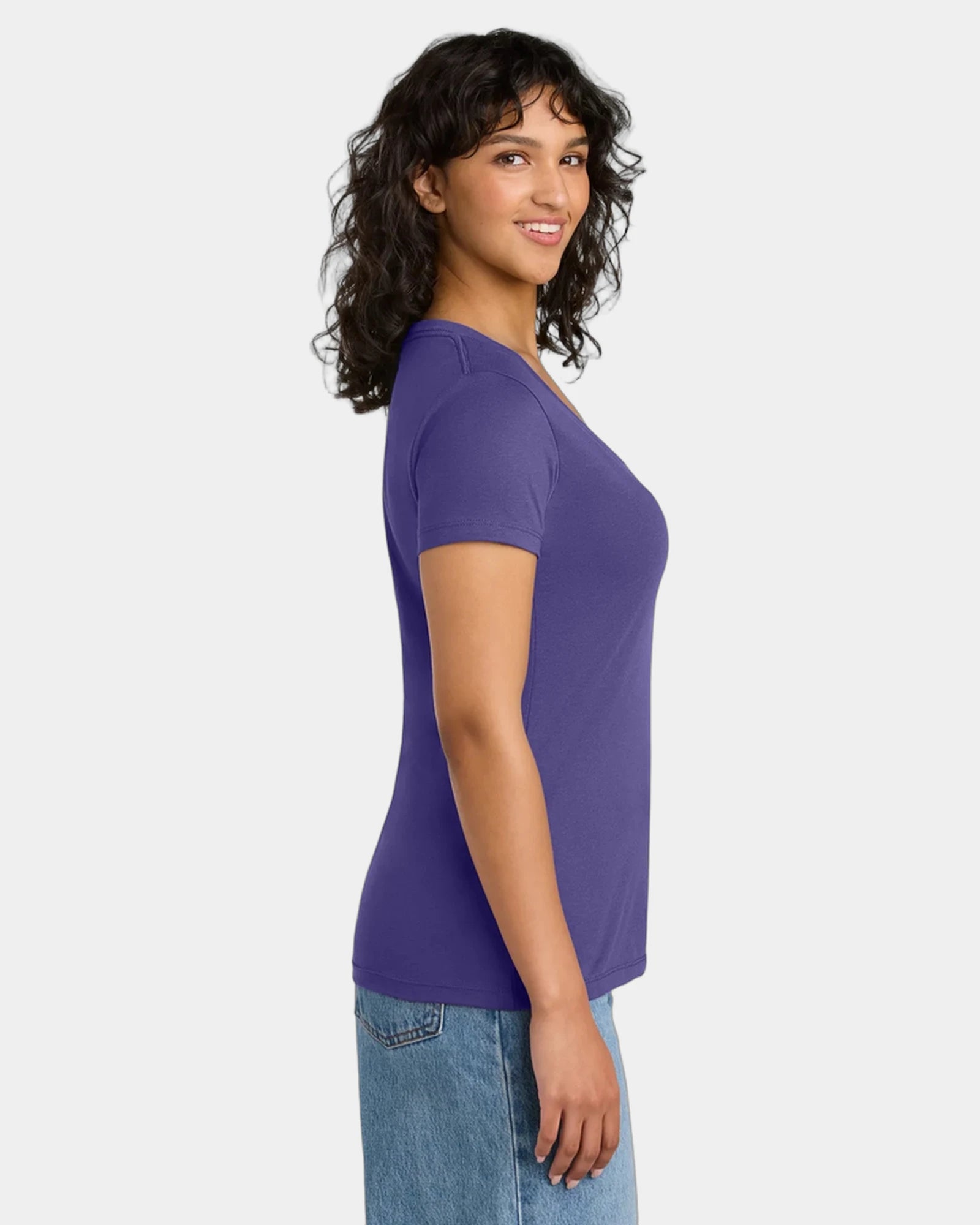 Custom fitted women's V-neck tee ring spun cotton blend - Purple Rush