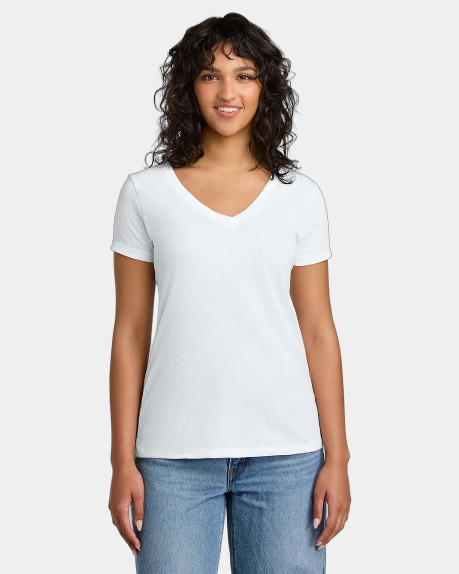 Custom fitted women's V-neck tee ring spun cotton blend - White