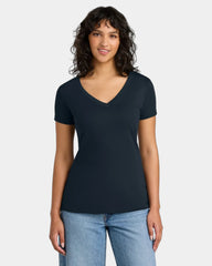 Custom fitted women's V-neck tee ring spun cotton blend - Midnight Navy