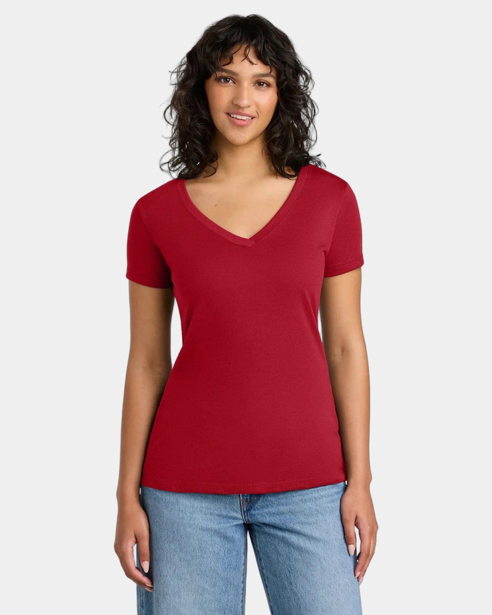 Custom fitted women's V-neck tee ring spun cotton blend - Red