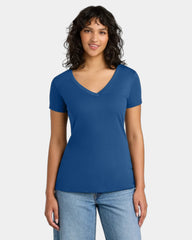 Custom fitted women's V-neck tee ring spun cotton blend - Royal