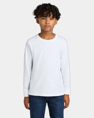 Custom cotton youth long sleeve tee crewneck collar - White