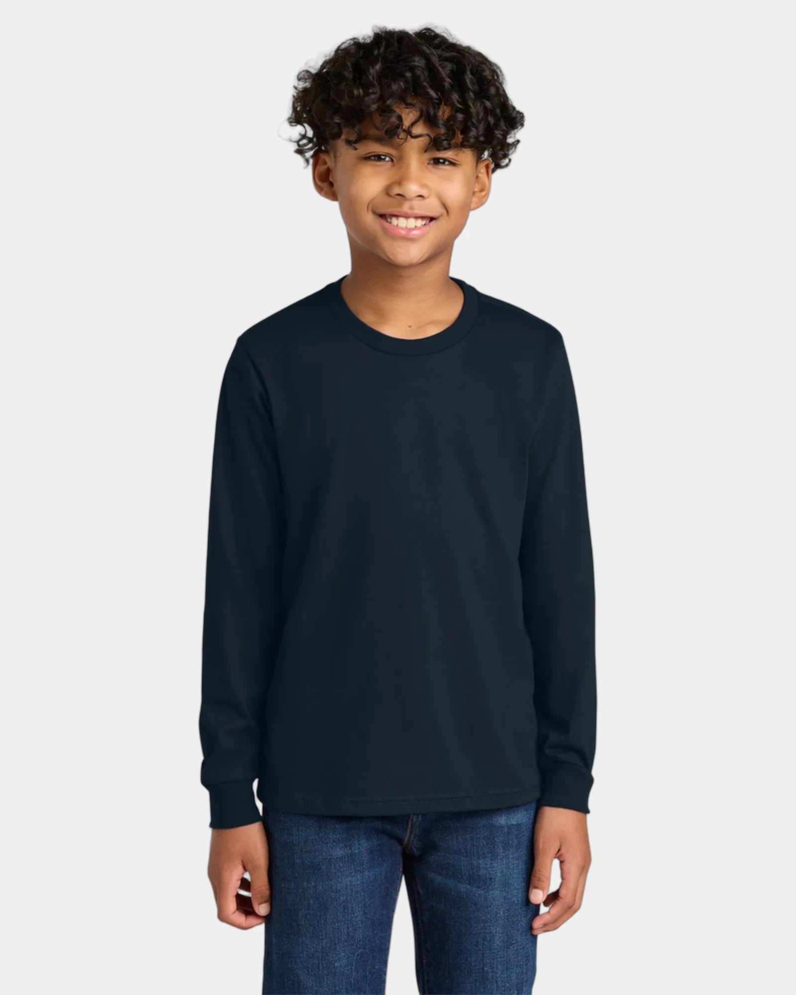 Custom cotton youth long sleeve tee crewneck collar - Midnight Navy
