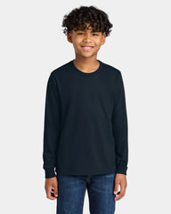 Custom cotton youth long sleeve tee crewneck collar - Midnight Navy