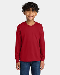 Custom cotton youth long sleeve tee crewneck collar - Red