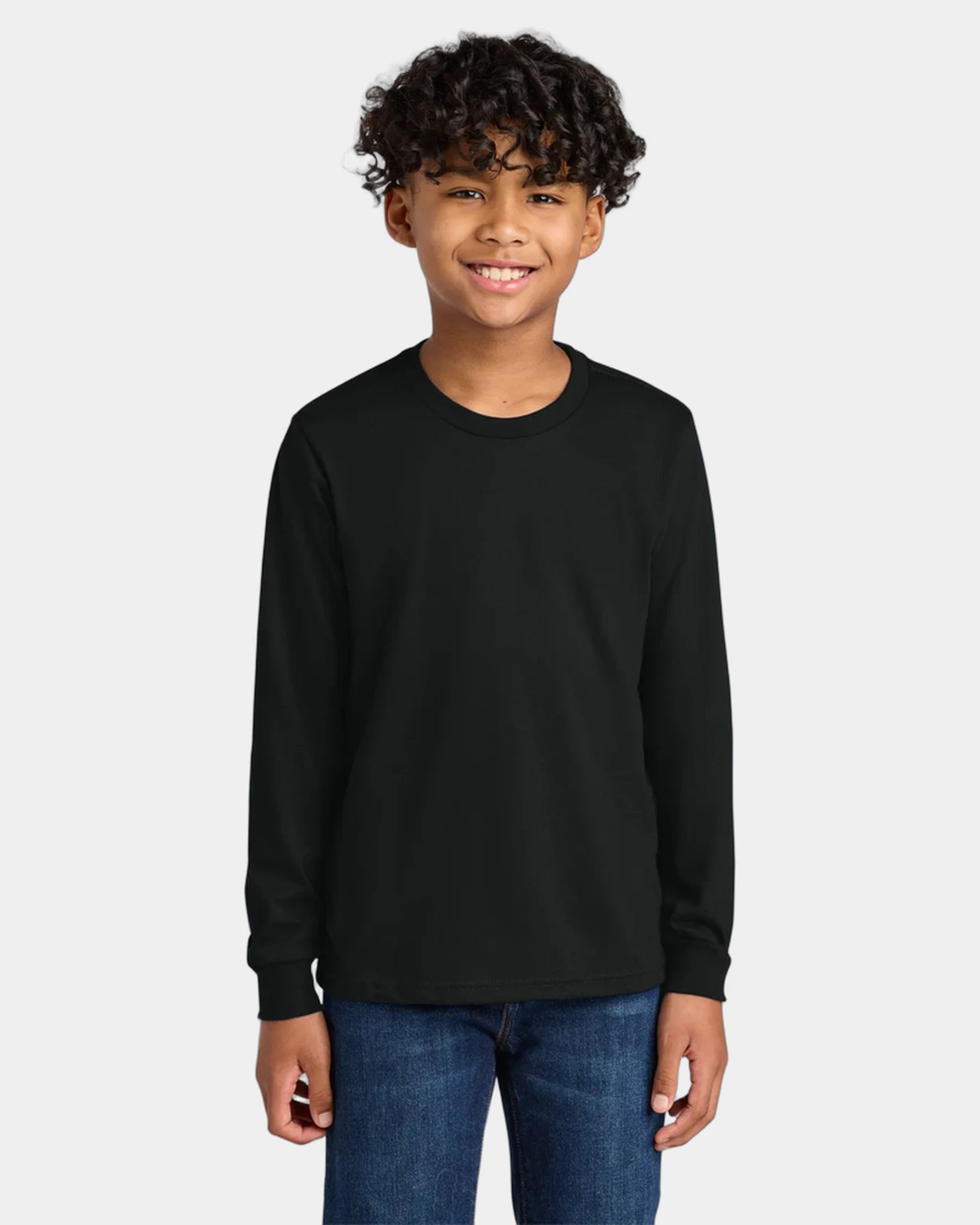 Custom cotton youth long sleeve tee crewneck collar - Black