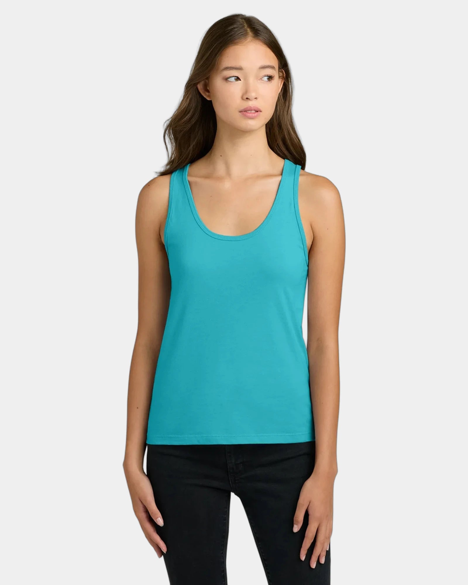 Custom cotton women's tank top side-seamed fit - Tahiti Blue