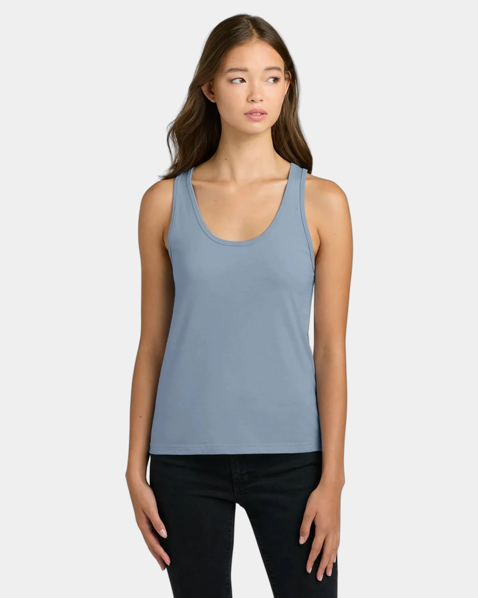 Custom cotton women's tank top side-seamed fit - Stonewash Denim