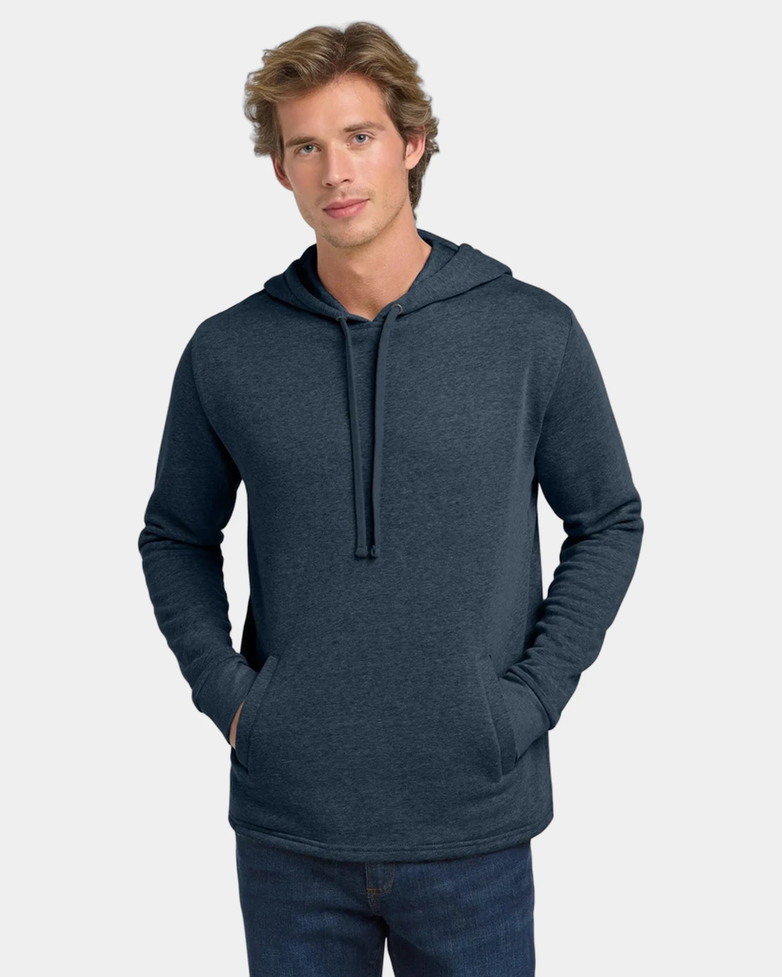 Custom pullover hoodie Malibu cotton-blend fleece - Heather Midnight Navy