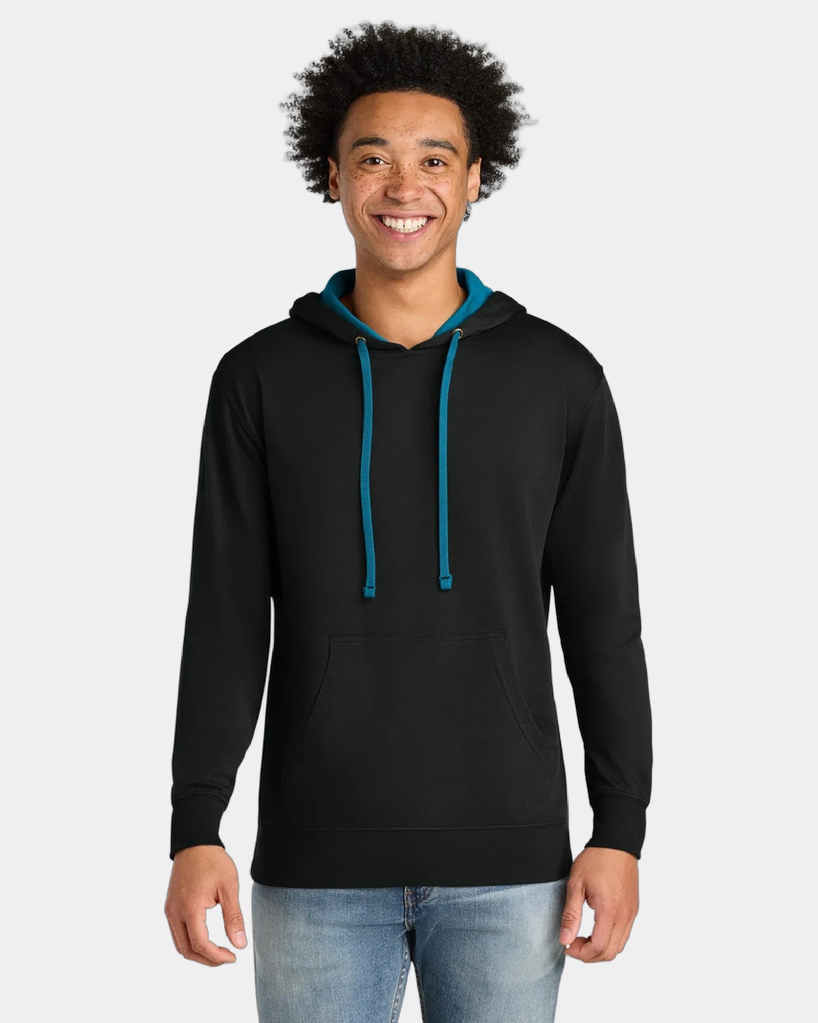 Custom French terry fleece Laguna hoodie for teams - Black/ Turquoise