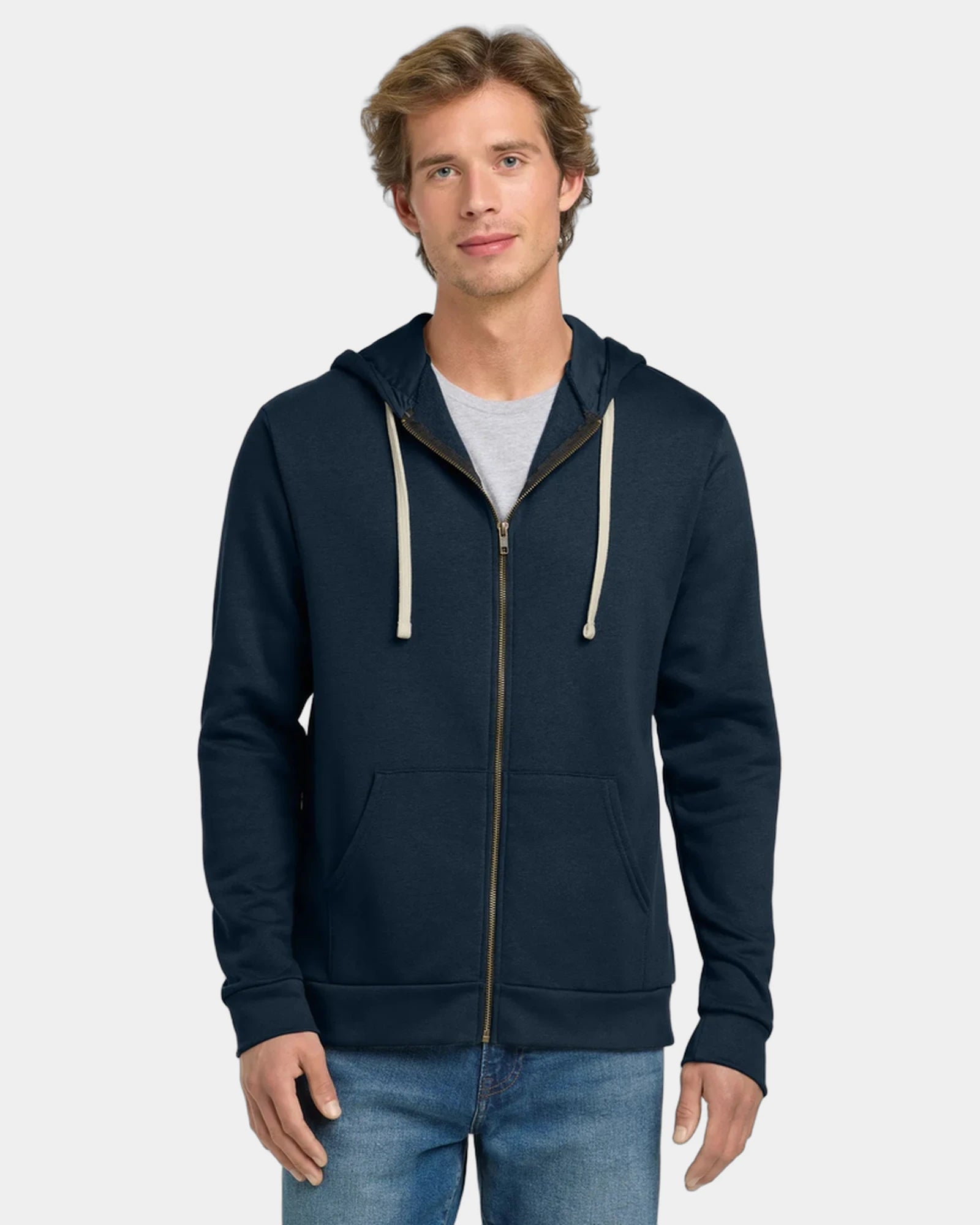 Custom cotton-blend zip hoodie with jersey-lined hood - Midnight Navy