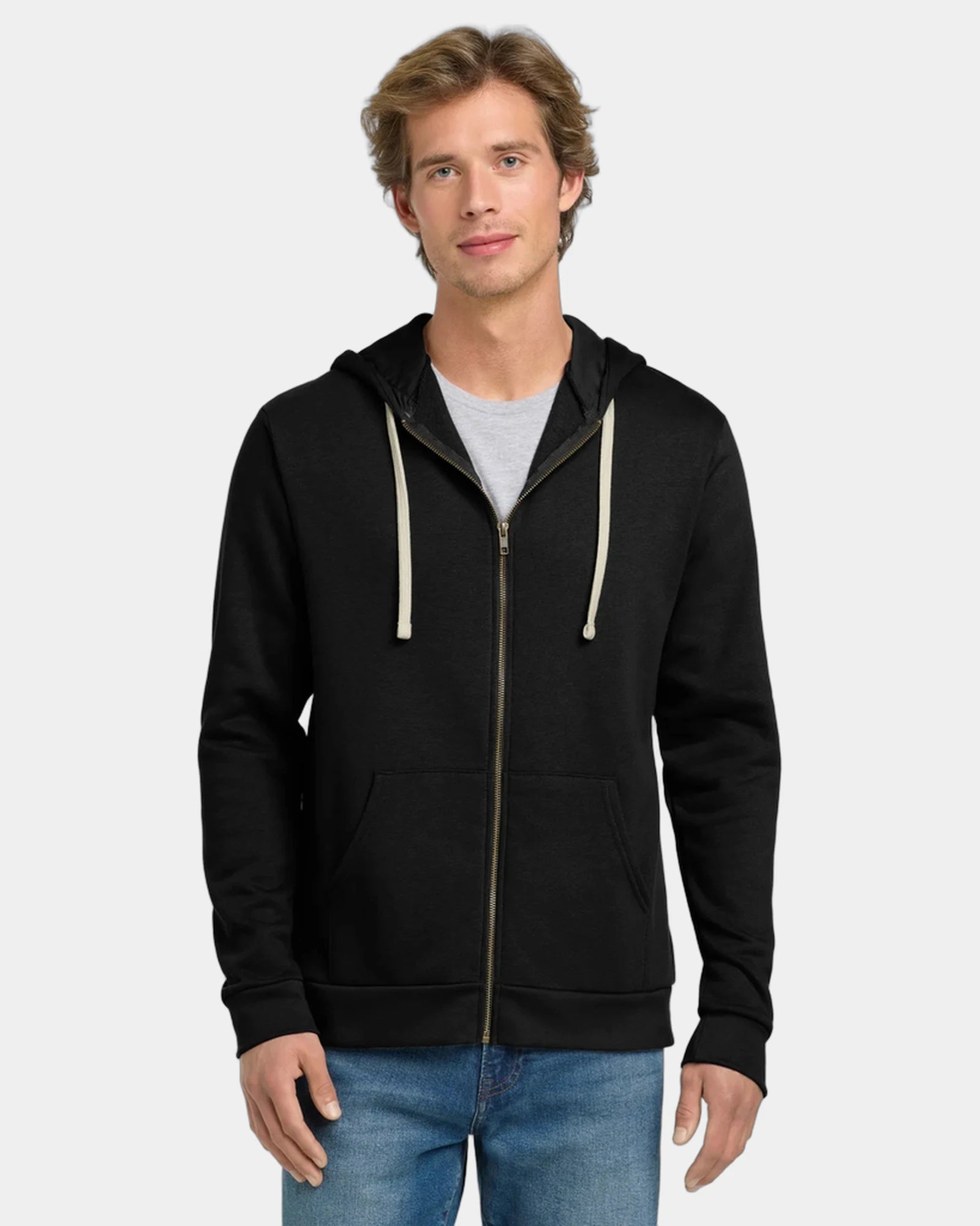 Custom cotton-blend zip hoodie with jersey-lined hood - Black