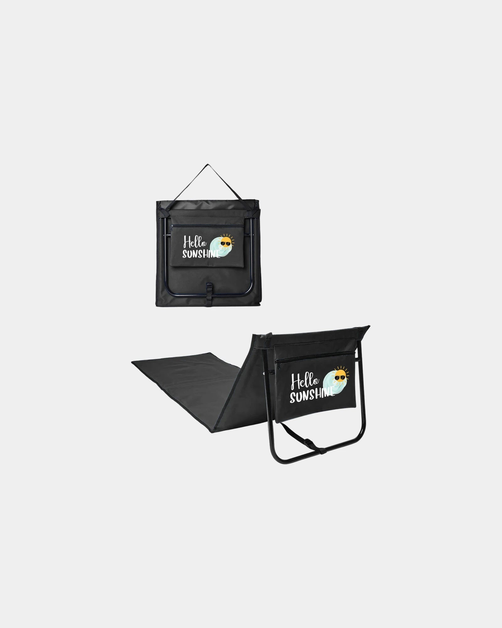 Custom polyester beach chair with zipper pocket - Black