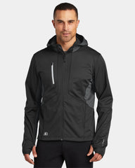 Custom water-resistant polyester soft shell jacket - Blacktop/ Gear Grey