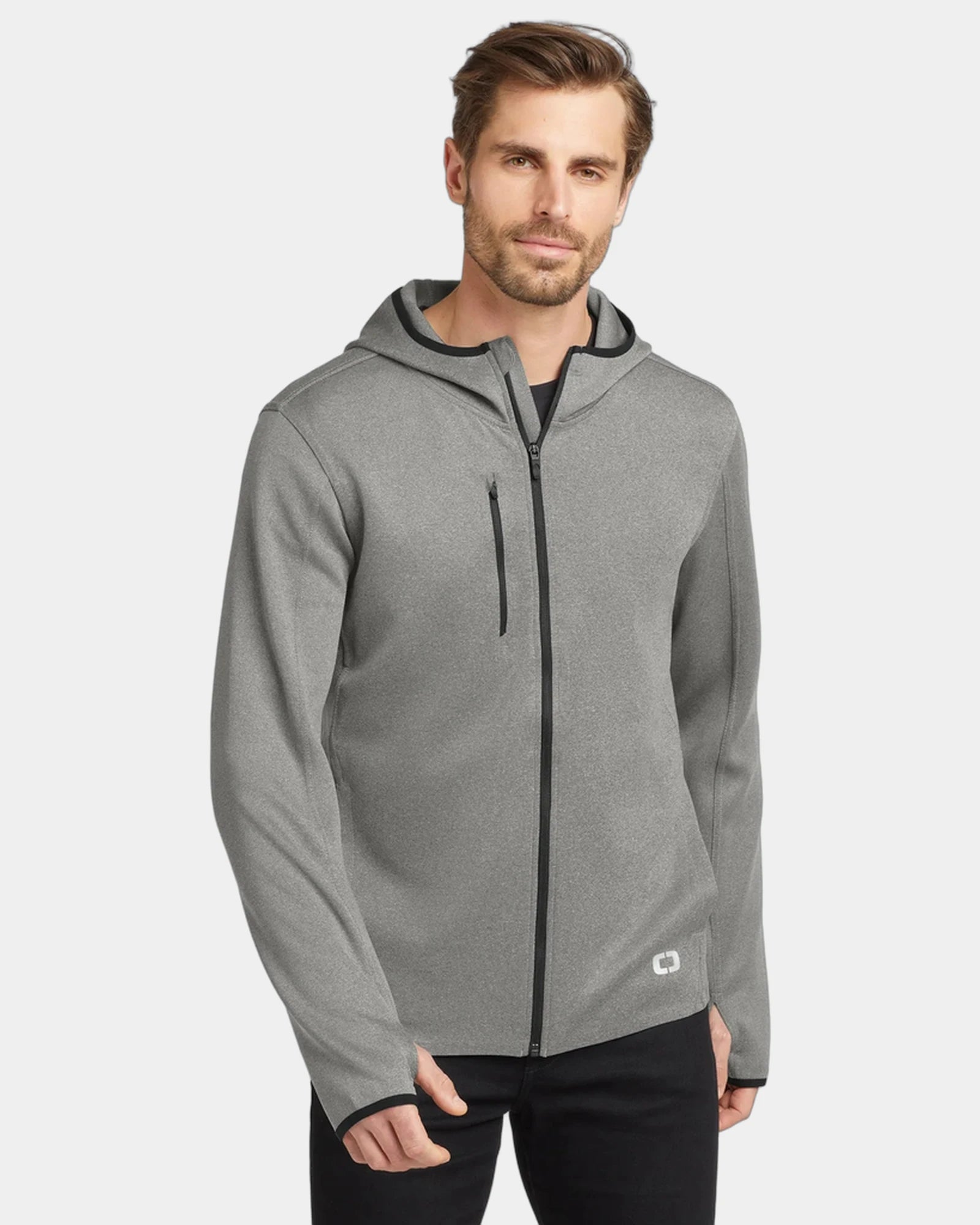 Custom full-zip jacket with stay-cool wicking stretch fabric - Heather Grey