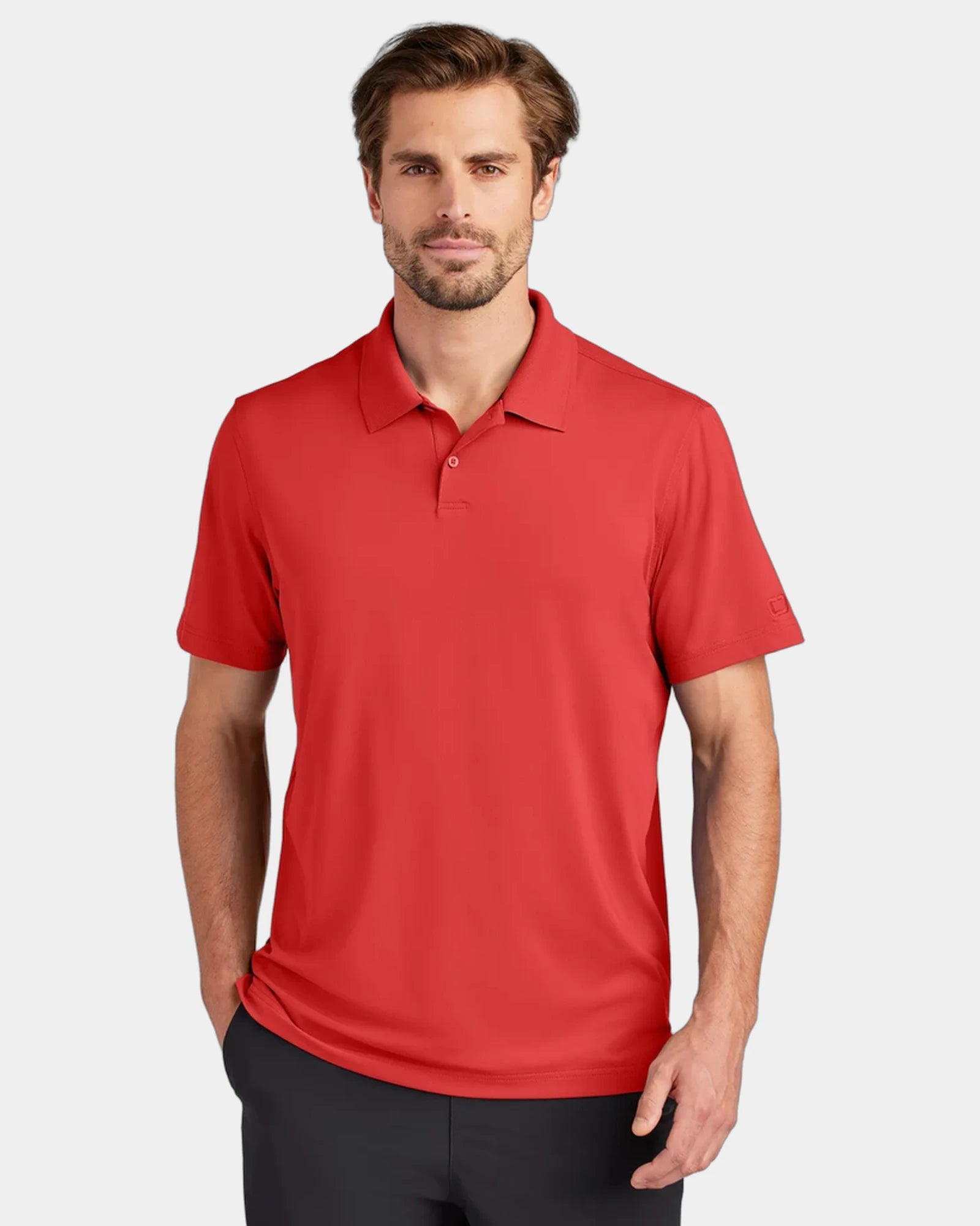 Custom recycled polyester polo with UPF 50 protection - Signal Red