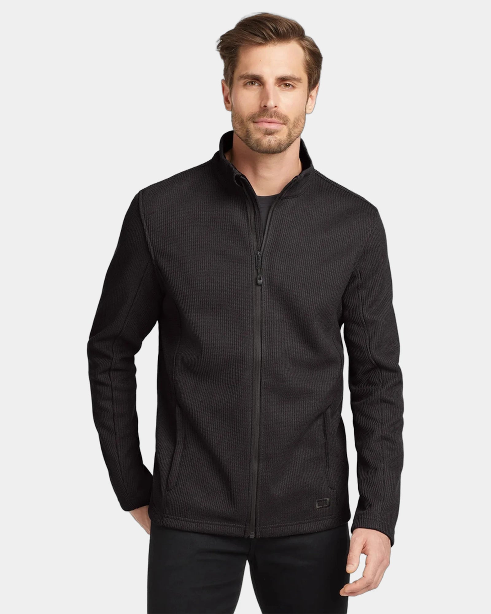 Custom grit fleece jacket with zippered pockets - Blacktop